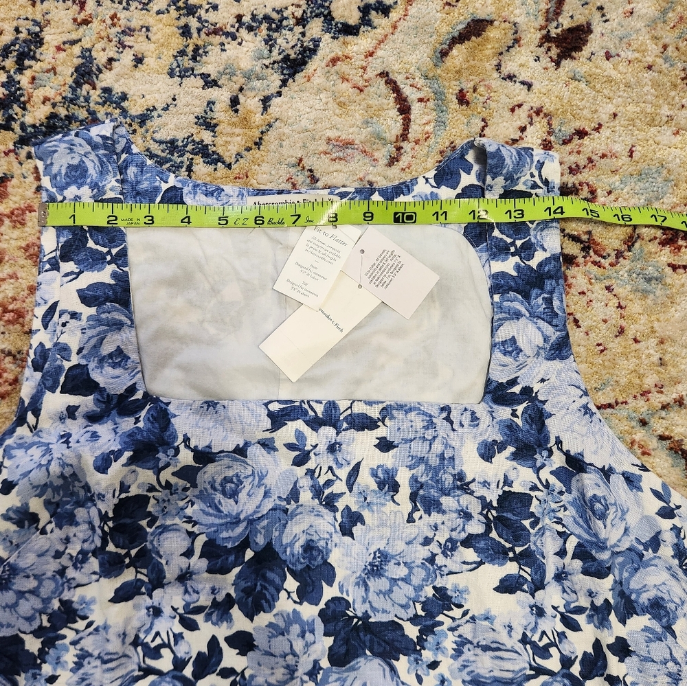 Abercrombie & Fitch Square Neck Linen-Blend Blue Floral Mini Dress Size XL - Picture 13 of 15